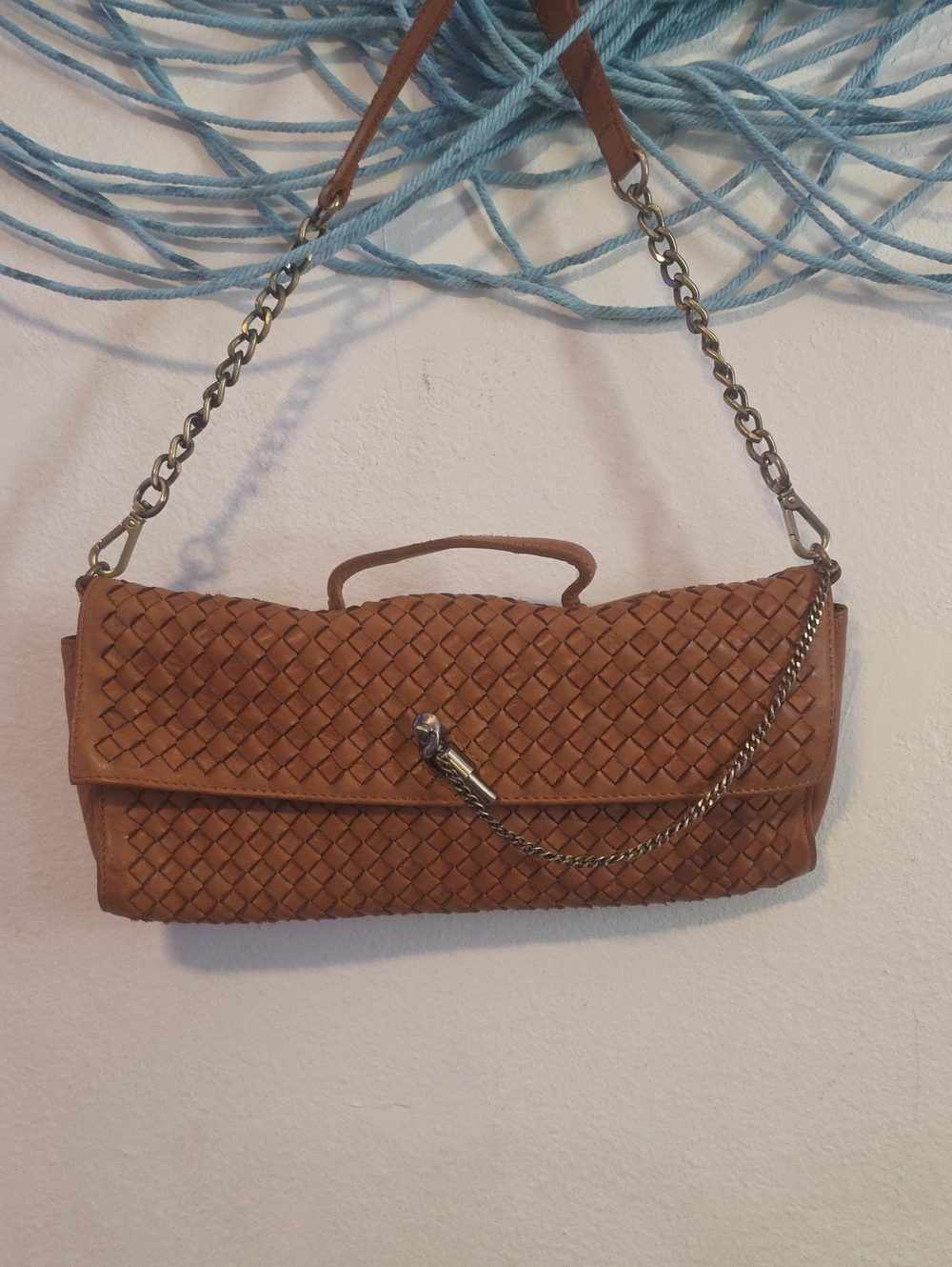 Marta Ponti Woven Chain Clutch in Tan.   Like New
